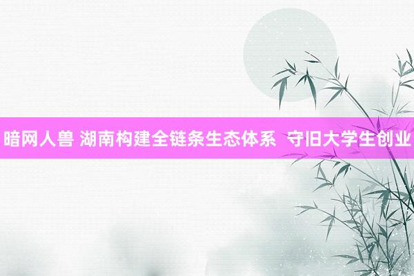 暗网人兽 湖南构建全链条生态体系  守旧大学生创业