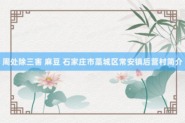 周处除三害 麻豆 石家庄市藁城区常安镇后营村简介
