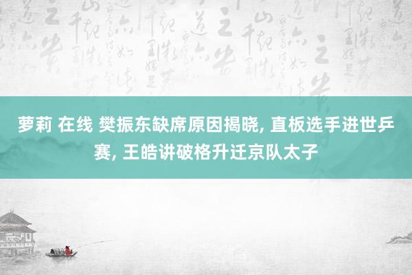 萝莉 在线 樊振东缺席原因揭晓， 直板选手进世乒赛， 王皓讲破格升迁京队太子